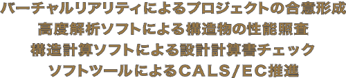 バーチャルリアリティによるプロジェクトの合意形成 高度解析ソフトによる構造物の性能照査 構造計算ソフトによる設計計算書チェック ソフトツールによるCALS/EC推進